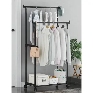 Raybee Metal Clothes Rack,Double Rod Clothing Garment Rack,Rolling Hangable Clothes Rack with 360° Wheels,Portable Clothes Organizer for Bedroom,Living Room,Clothing Store [Falldealsforyou]