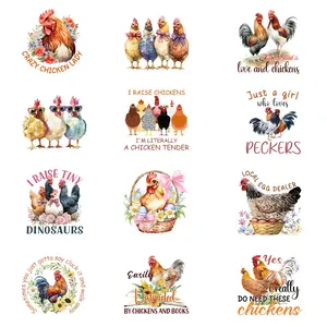12 Cartoon Chicken Iron-On Transfers, Fun Farm Theme Heat Transfer Stickers for Clothing, T-Shirts, Canvas Bags, Hats