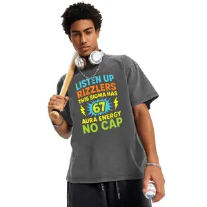 Oversized 100% Cotton Funny Gen Z 67 Viral Sigma Meme Graphic T-Shirt, Vintage Acid Wash & Solid Plain Casual Unisex Teen Boys Tee, Perfect Teen Boy Birthday Streetwear Gift For Young Men Friends