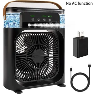Portable air fan, mini evaporative air cooler, US plug, USB Cooling Fan, Misting Cooling Fan, equipped with 5 nozzles, 3 wind speeds, 3 timing modes, and 7-color LED lights, suitable for bedrooms, offices, camping, and other places.
