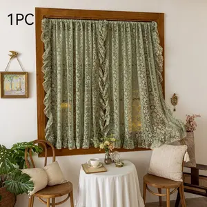 1 Panel Romantic European Flower Lace Transparent Curtain, Rod-Passing, Adjustable, Suitable for Light Filtering on Bedroom, Cafe, Kitchen, and Balcony Windows Room Decor Curtain by Aifish