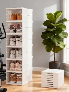 Space-Saving Collapsible Shoe Rack with Lid Transparent Thickened Shoe Storage Box for Sports Shoes Stackable Organiser