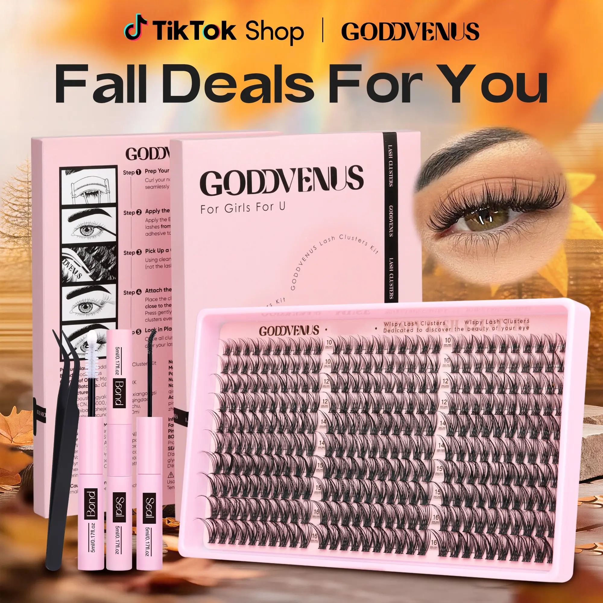 Goddvenus Lash Clusters Kit Natural DIY Extension 10-16mm for Clean Makeup Daily Flawless Look Lightweight Beginner Friendly Eyelash Eyelashes