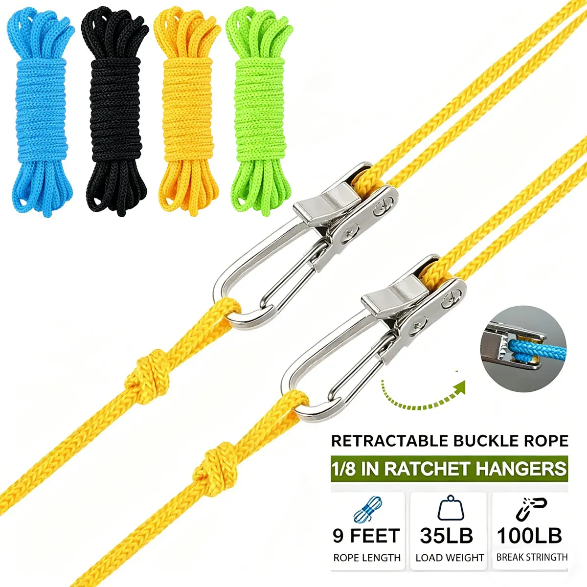 Fathersdaygift Rope Tightener & Guyline Tensioner - Heavy Duty Retractable Paracord with Alloy Carabiner Clip, Windproof Tie Downs for Camping Tent, Tarp & Hammock Setup Fathers Day Gifts