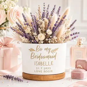 Personalized Ceramic Flower Vase Custom Name Date Bridesmaid Proposal Gift White Floral Vase Wedding Party Gift Spring Home Decor Room Decor Centerpiece Gift For Bridesmaid Maid Of Honor Bride Best Friend Bridal Shower