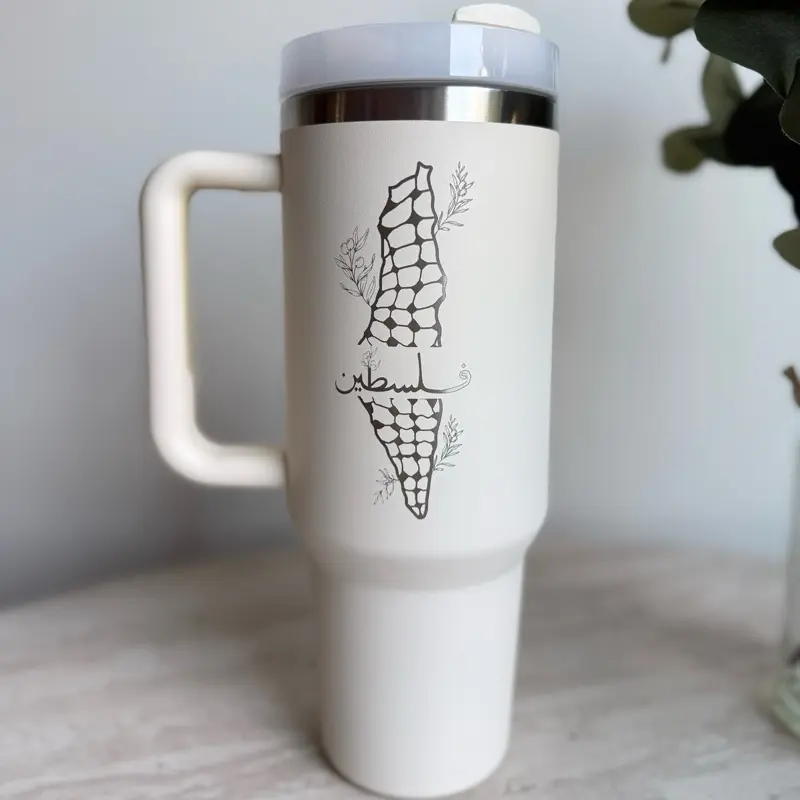 Palestine Tumbler, Map of Palestine cup with handle and straw, Gift for her, Gift for him Drinkware Flasks, Engraved cup