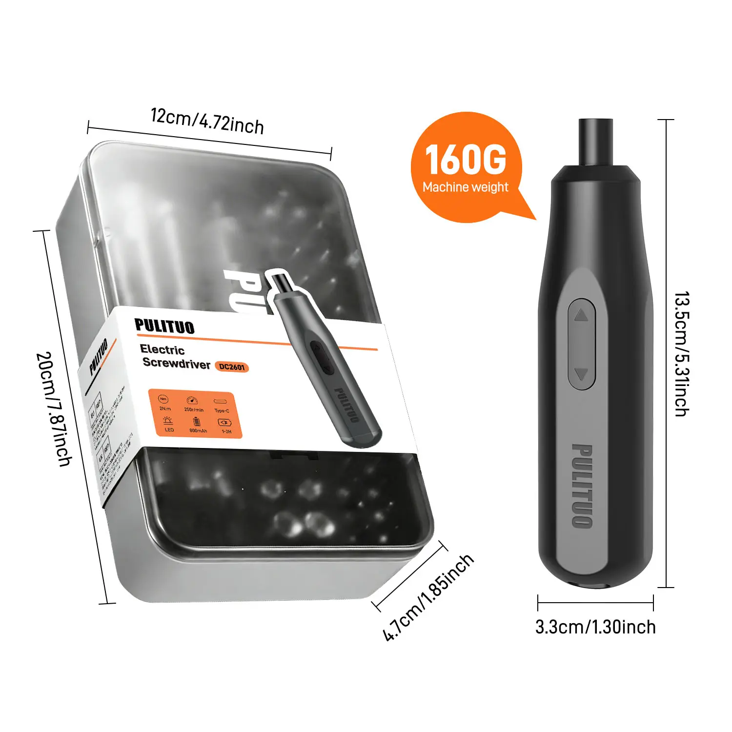 Pulituo 39-Piece Multifunctional Electric Screwdriver Set - 3.7V Built-In Battery, 0-5W Power, USB-C Rechargeable, USB Port, LED Light, Strong Magnetism, Handheld Grip, Precise Portable Power Tool for DIY