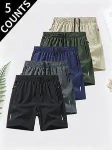 5 Pack Quick Dry Breathable Men's Shorts Casual Sport Style Anti Wrinkle Design Polyester Blend Solid Color Reflective Strips for Running Football Badminton Basketball Ping Pong Weightlifting Gym Workout Men's Shorts Set Shorts SpringStatements