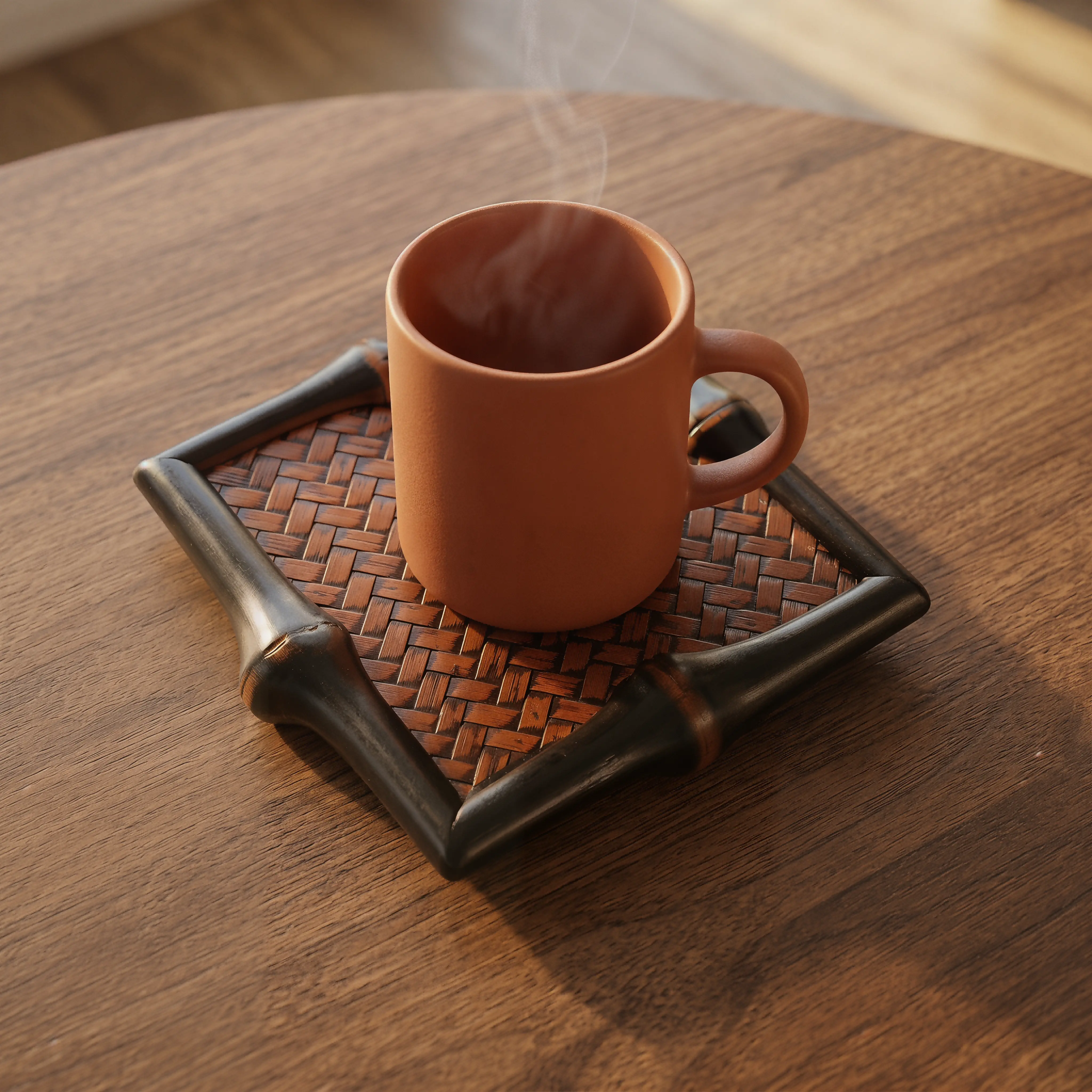 Natural bamboo handwoven coasters | Coffee coasters, mug coasters, wine coasters | Suitable for dining tables, cafes, and office desks