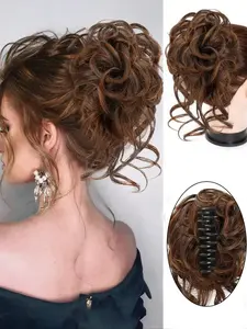 Synthetic Messy Curly Claw Hair Bun Chignon Hair Extensions Scrunchy Fake False Light Brown Hair With Tail For Women Hairpieces
