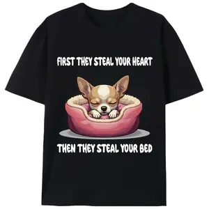 "Chihuahua Steal Your Heart Bed T-Shirt |   Funny Dog Lover Tee |   Pet Parent Apparel"