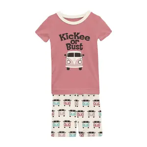 Short Sleeve Graphic Tee Pajama Set with Shorts in Natural Vintage Vans