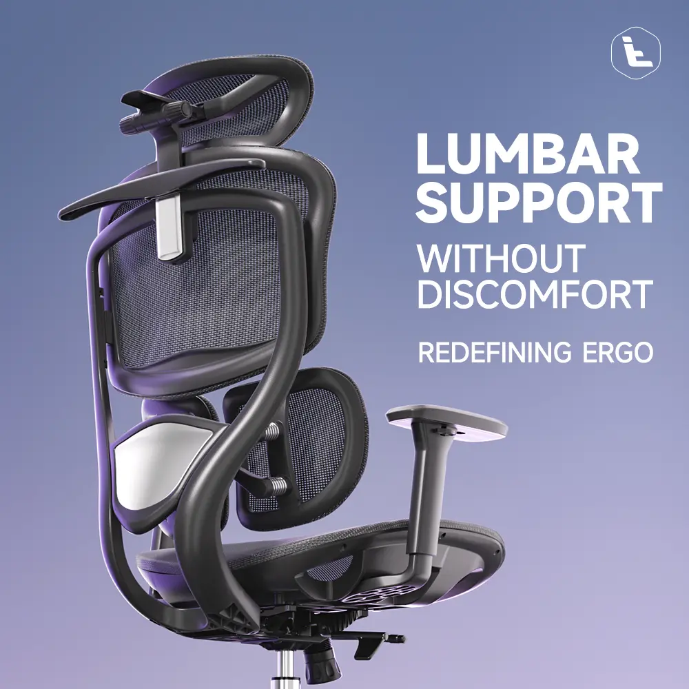 Ergonomic Mesh Office Chair with 4D Armrests, Adjustable Lumbar Support & Footrest - High Back Comfort for Long Hours，Black