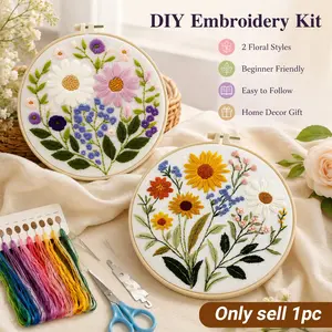 Embroidery Kit for Beginners, Flower Pattern DIY Practice Kits for Adults, Hand Embroidery Set with Step-by-Step Guide, Includes Hoop, Needles, Floss & Tools, Elegant Floral Design, Clear Pre-Printed Pattern, for DIY enthusiasts, thoughtful handmade gift