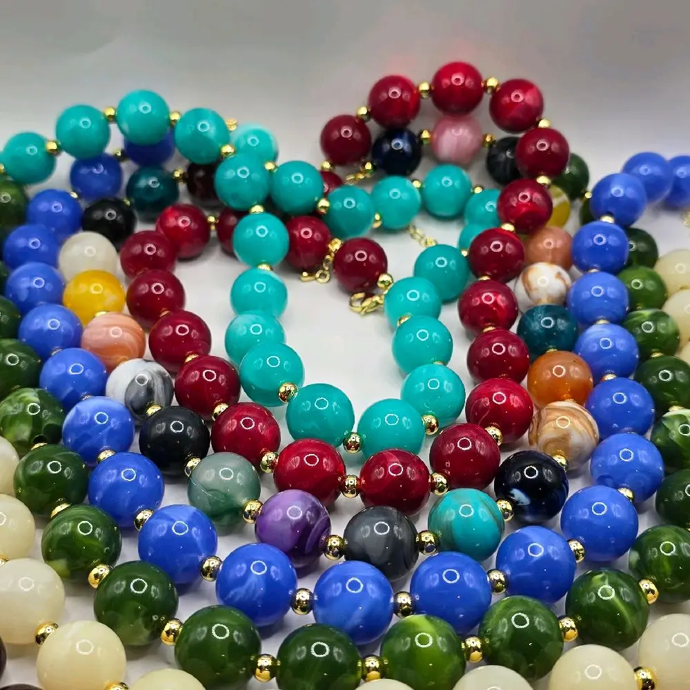 Acrylic Bead Necklace - Colorful Sphere Gum Necklace, Statement Choker Jewelry