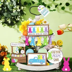 Easter Themed Wooden Decoration Set, 12pcs/set Easter Rabbit Decoration Set, Home Decor for Living Room Bedroom Dining Room, Ornaments