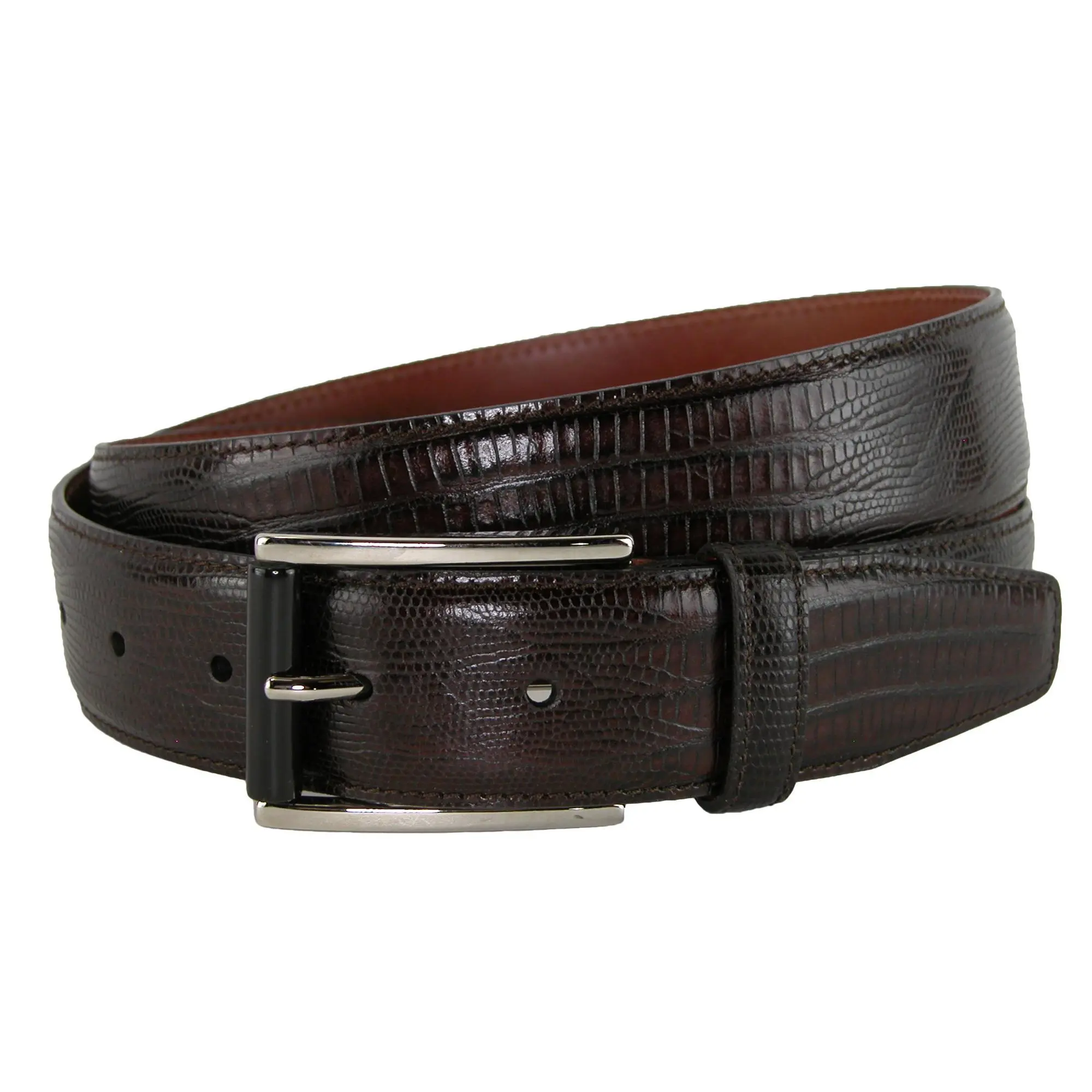 CrookhornDavis Men's Django Turin Tejus Lizard Print Dress Belt, Embossed Leather Belts, Best Fit, Genuine Stag Horn Roller