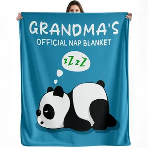 Grandma’s Official Nap Blanket Flannel Fleece Throw, Cute Sleeping Panda Print, Soft Warm Couch Sofa Bed Blanket, Funny Gift for Grandma