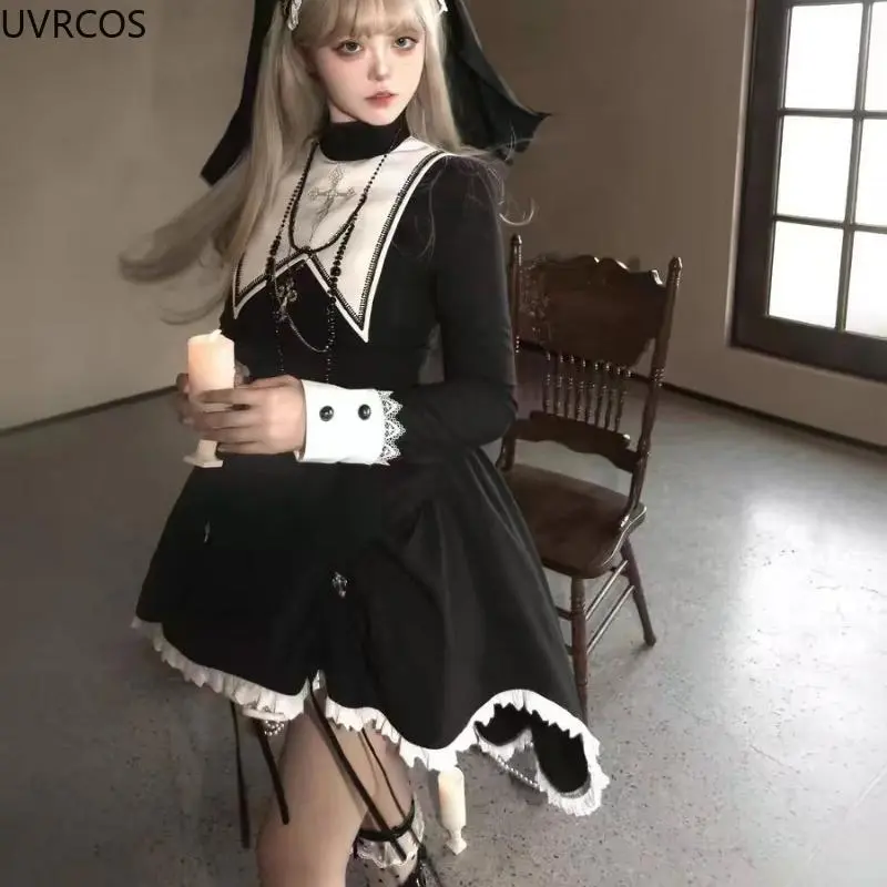 Japanese Victorian Punk Style Lolita Dress Sets Women Gothic Halloween Cosplay Princess Dress Harajuku Eveing Party Dresses