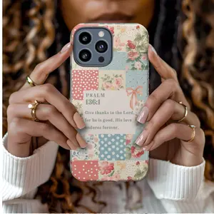 Floral Patchwork Bible Verse Phone Case, PSALM Religious Phone Case, Scripture Phone Cover, Suitable for IPhone17,16, 15, 14, 13, 12. 11, pro, promax, plus, air