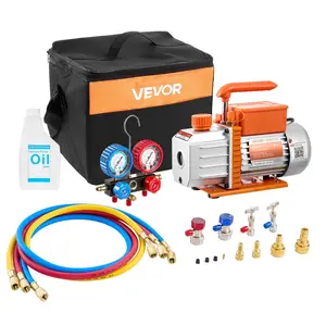 【DealsForYouDays】VEVOR AC Vacuum Pump and Gauge Set, 4.5 CFM 1/3 HP, Single Stage Rotary Vane HVAC Vacuum Pump, A/C Manifold Gauge Kit, for R134a R22 R410a R1234YF R32, with Carry Bag, for Auto HVAC Air Conditioning