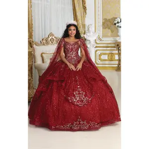 Burgundy And Gold Quinceanera Dress | Ball Gown by LK218
