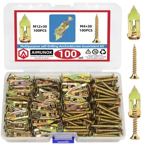 200pcs Drywall Self Drilling Anchors and Screws, Easy Install No Pre-Drilling Needed, Heavy Duty Zinc Plated Steel Wall Anchors with Self Tapping Screws, Perfect for TV, Bike, Cabinet & Household Fixing