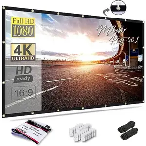 120 Inch Foldable Projection Screen 16:9 Portable Anti-Crease Projector Screen for Home Theater, Indoor/Outdoor, Double-Sided Movie Screen Folding