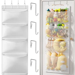 Criusia Over The Door Stuffed Animal Storage Organizer with 4 Large Mesh Pockets, Hanging Toy Organizer for Kids Room, Nursery & Playroom, Space Saving Door Storage Organizer SummerVibes