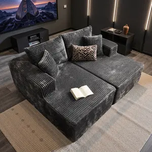 POUUIN 75" Boneless Double Chaise Lounge Chair - Indoor Modern Extra Thick Corduroy Upholstered Sectional Couch, Memory Foam, Throw Pillows, Widened Armrests, Deep Seat Sleeper Loveseat, Pre-Assembled, Boneless Sectional Couch
