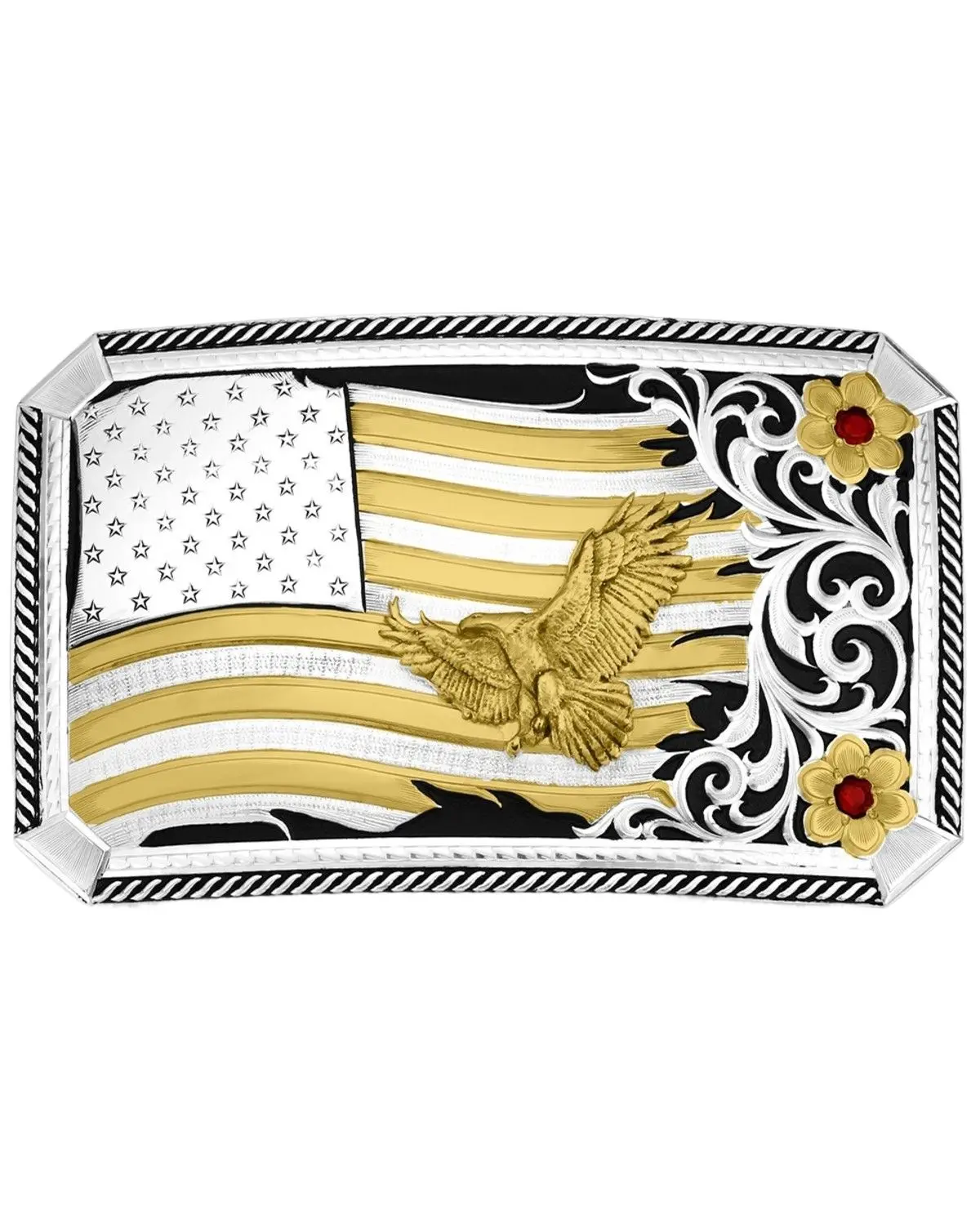 Montana Silversmiths Unisex Two-Toned Flag And Filigree Belt Buckle - Am57910-1007M