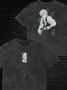 Sanemi Shinazugawa Washed Shirt, Wind Pillar Devil Killer T-shirt, Men's and Women's Summer Casual Sports Loose and Comfortable Round Neck Short Sleeved Fashionable Top