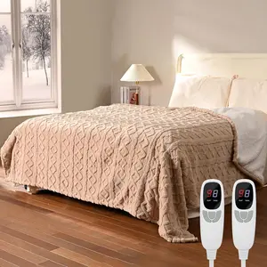 Heated Blanket Electric Queen Size - 84"x90" Electric Blanket with Dual Control, 9 Heat Levels and 1-10 Hours Timer, Soft Jacquard Fleece & Sherpa Washable, Great Gift Idea - Beige
