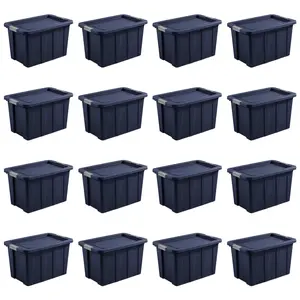 Sterilite Tuff1 30 Gal Plastic Storage Tote Bin w/Latching Lid, Blue (16 Pack)