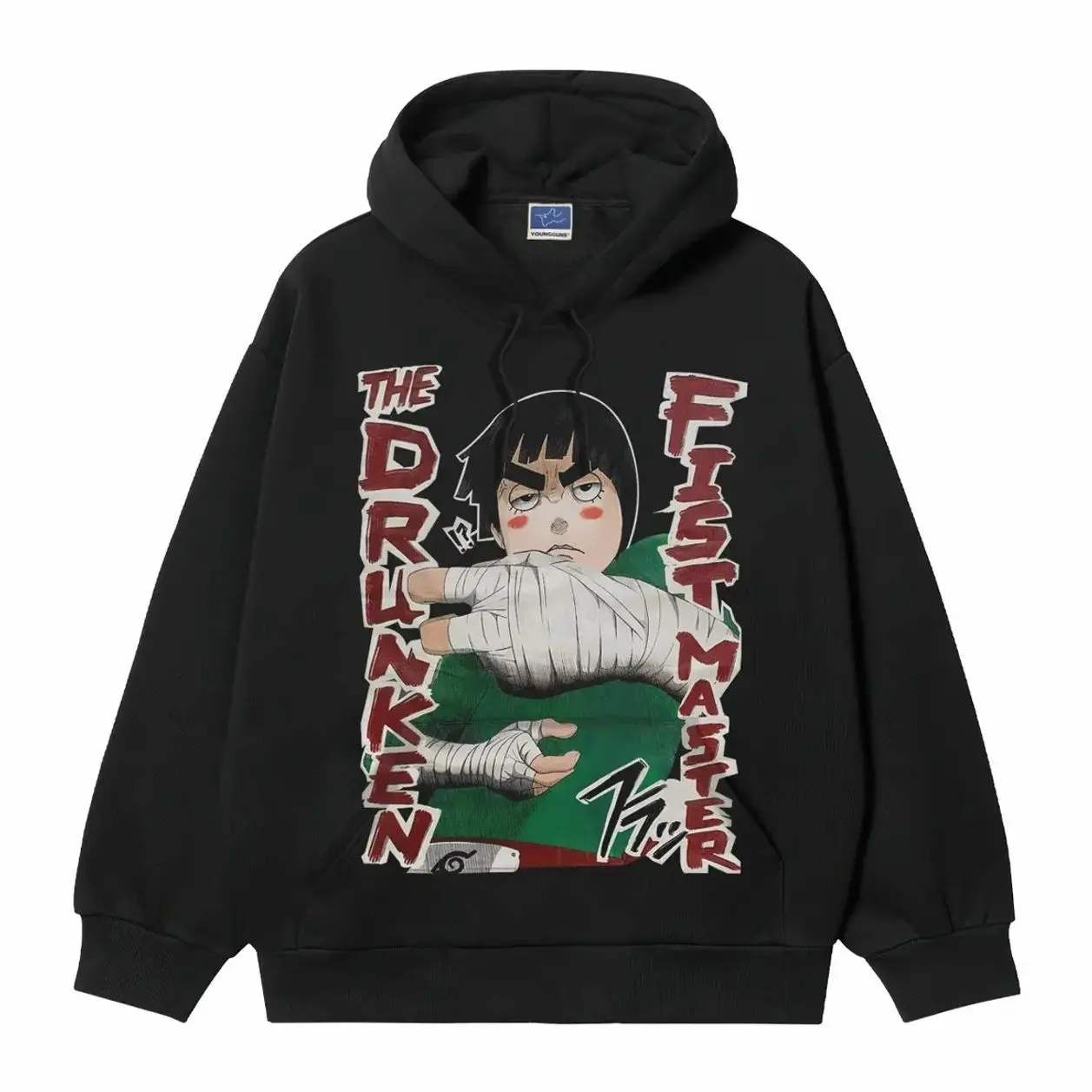 Naruto "Rock Lee" Heavyweight Vintage Hoodie Cotton Blend Classic Anime Sweatshirt Menswear Tops Pullover Long Sleeve Casual Biker Black Baggy Crewneck ODB