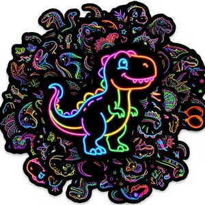 50pcs Colorful Neon Dinosaur Stickers, Office Supplies and Notebook Accessories, Suitable for Scrapbooks, Diaries, Laptops, Water Bottles, Cars, Etc., Multipurpose Car Decal, Based on A Design Inspired By Faith, Decorative Decal, Sticker Decals