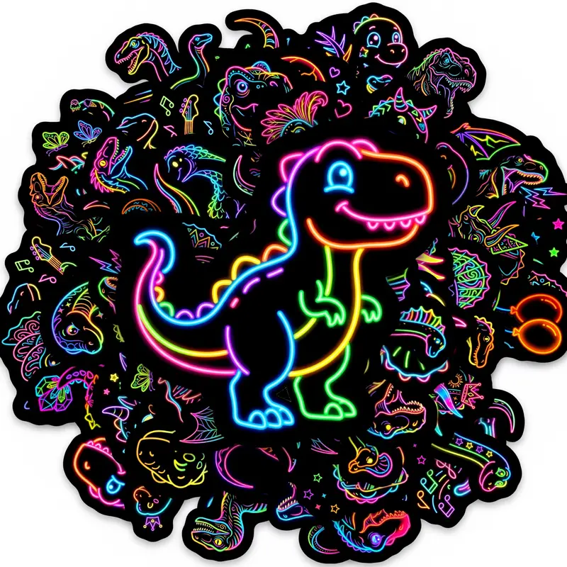50pcs Colorful Neon Dinosaur Stickers, Office Supplies and Notebook Accessories, Suitable for Scrapbooks, Diaries, Laptops and Water Bottles, Multipurpose Car Decal, Car Decoration Stickers, Inspired by Faith Design Decorative Decals