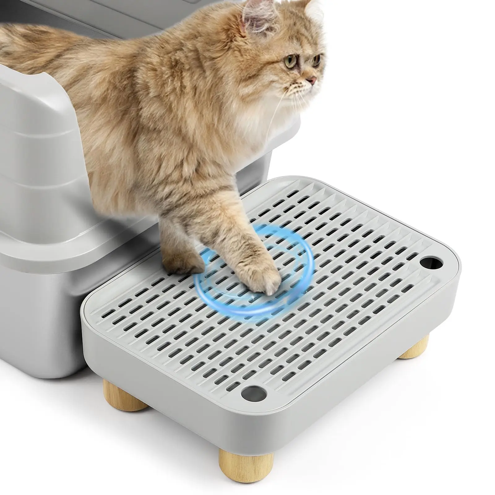 Plastic/Wood Universal Solid Cat Litter Box Step Ramp Mat - Anti-Tracking Control Pedal Stool, Detachable Filter Tray, Double-Layer Filtering System, Non-Slip Hassle-Free Cleaning Accessory for Self-Cleaning Boxes, Senior Cats