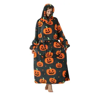 Adult Size Halloween Wearable Blanket Hoodie for Women Men, 1Pcs Oversized Nightgown Loungewear Womenswear Wearable Hoodie Sherpa Fleece Sweatshirt Blanket Warm Hoodie with Pocket
