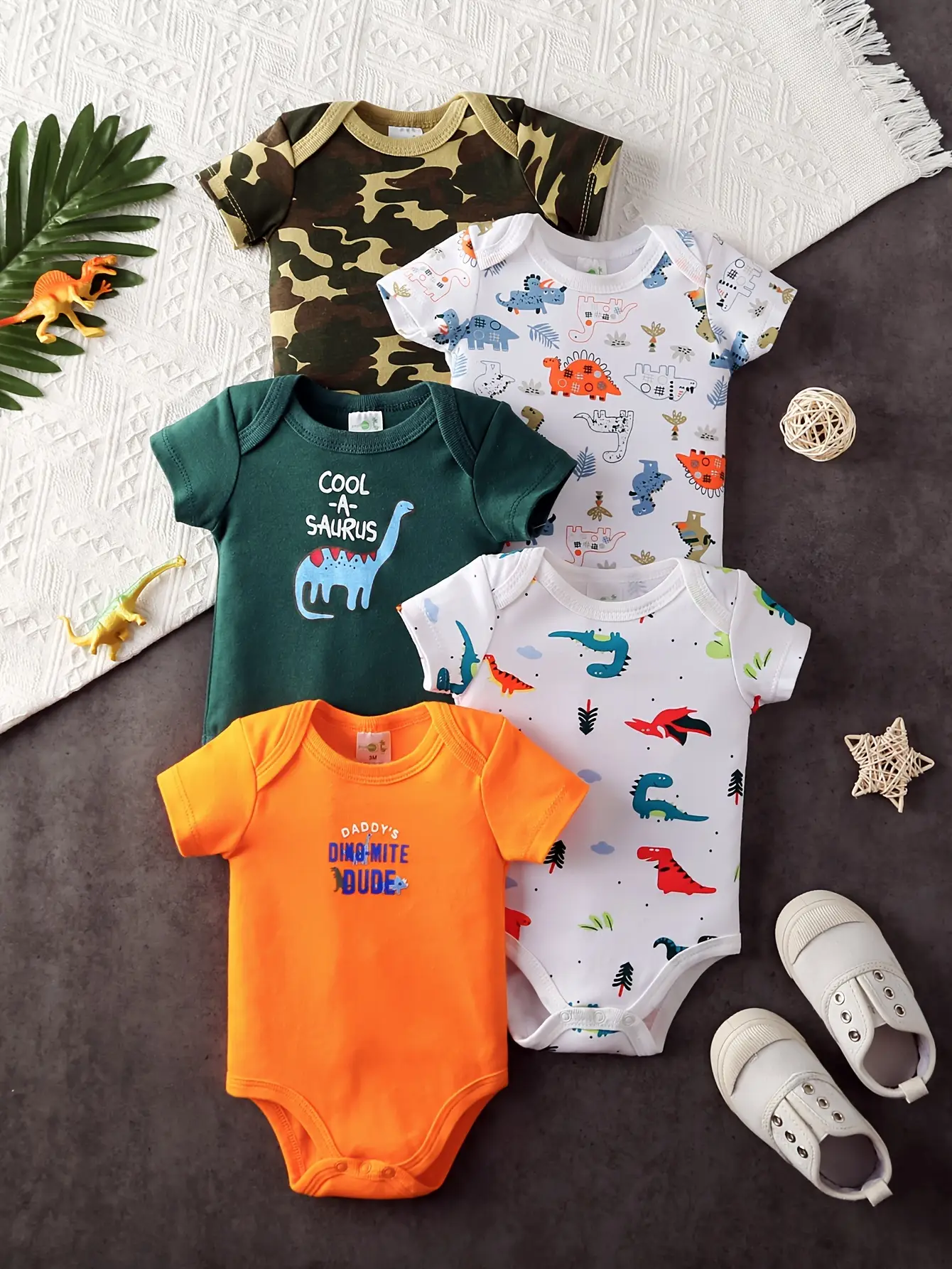 5-piece baby triangle jumpsuit, baby boy camouflage dinosaur newborn cotton gentleman airplane jumpsuit, Hayi home crawling suit