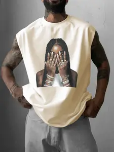 Men's Women Face Print Tank Top, Regular Fit Casual Sleeveless Round Neck Top for Summer, Men's Top for Daily Wear, Menswear