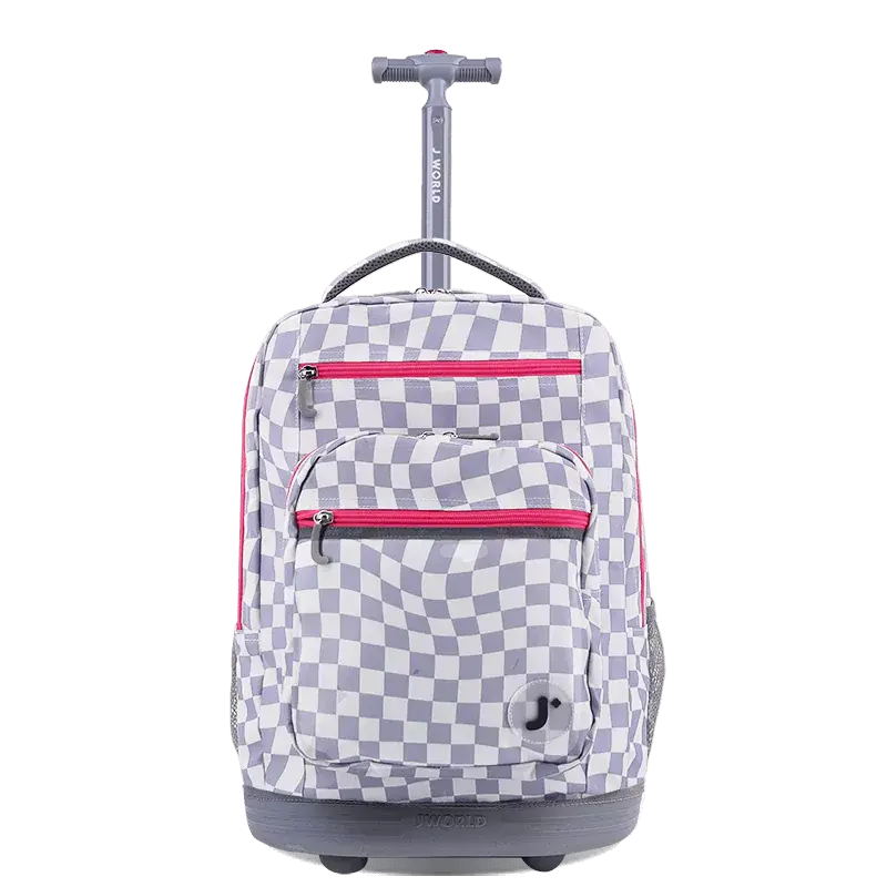 Sundance Laptop Rolling Backpack (20 Inch) in Lavender Checkers Durable Waterproof