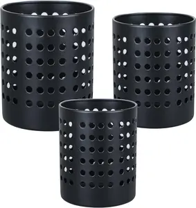 Round Black Metal Utensil Holder Set of 3 -  & Organizer for Drying Cooking Spoons, Spatulas, and Silverware - Essential Container for Kitchen Countertop