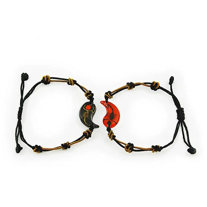 Real Scorpion Ying Yang Friendship Bracelet Black and Red w/ Dots