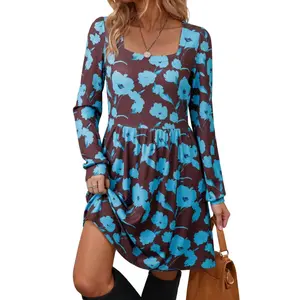 Dokotoo Womens Boho Floral Dress 2026 Long Sleeve Empire Waist Dress Flowy Mini Bohemian Casual Dresses