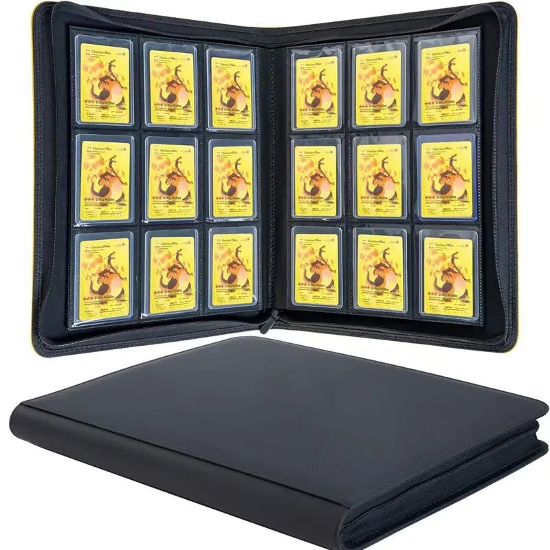 9-Pocket Toploader Binder, 360-Slot Sports Card Storage Album with Hard Shell, Ringless Zipper Organizer for 3x4 Hard Plastic Toploaders, Black Collectible Cards Accessory