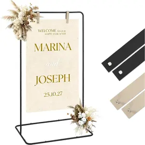 Wedding Welcome Sign Stand, 50/68 in Adjustable Metal Wedding Sigh Holder with 4 Faux Leather Straps, Hanging Sign Stand for Display Party Baby Shower, Black