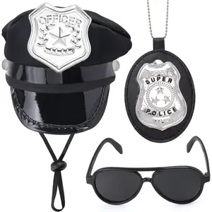 Pet Police Costume Accessories Set Pet Dog Cat Police Hat Badge Pilot Sunglasses Pet Dress Up Set Halloween Christmas Cosplay Party (Set B)