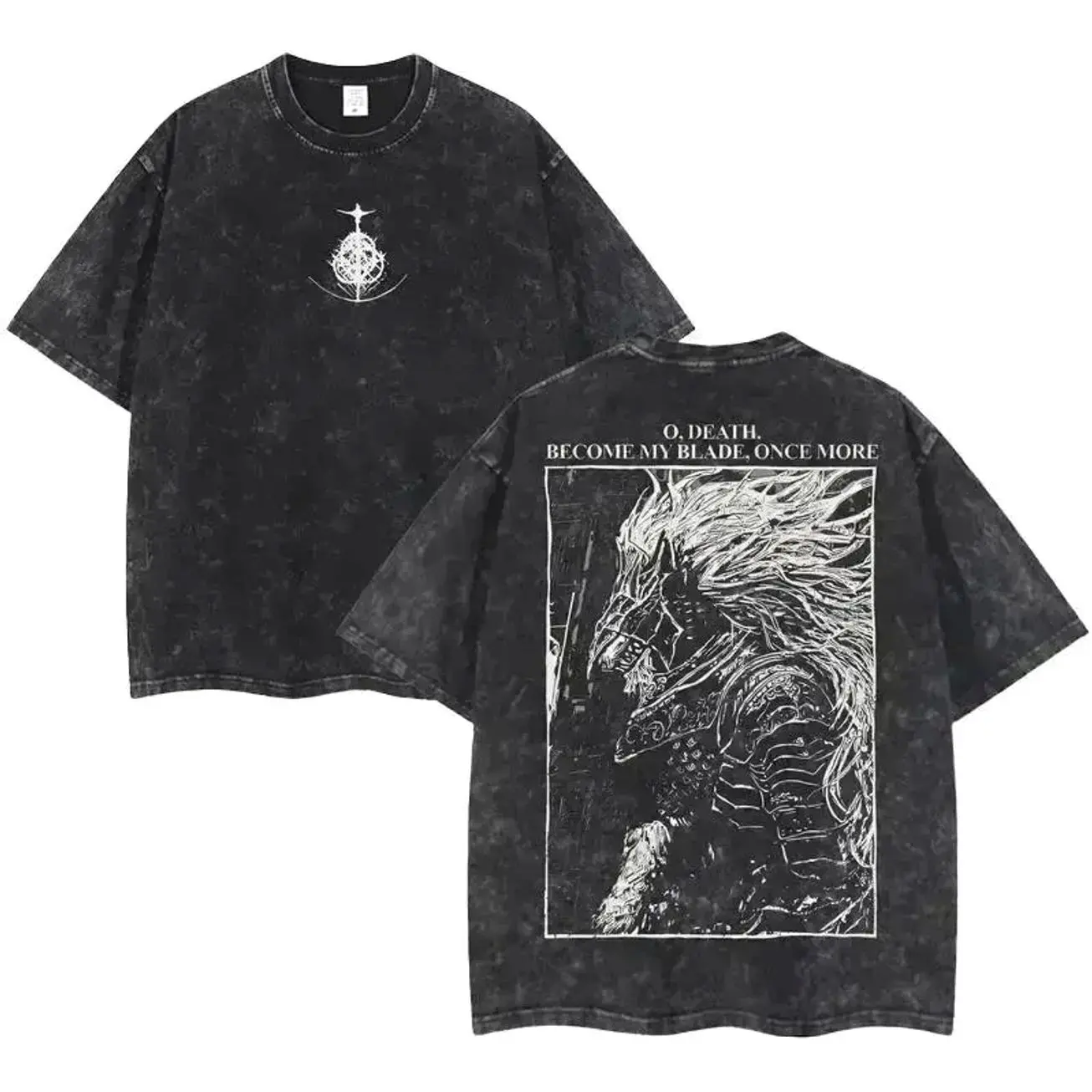 Men's Maliketh Elden Ring Double-Printed Oversized Tee - Pure Cotton Round Neck Shortsleeve Vintage Graphic Tees, Distressed Look Unisex Urban Streetwear Essential, Festive Game Artwork, All Seasons Multi-Size Casual Top, Tshirt R4B