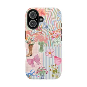 Glittercutie Spring Flower Vintage Collage Preppy Collage Scrapbook Phone Cases Phone Cover Hard Case Tough 2-piece Magnetic Phone Case